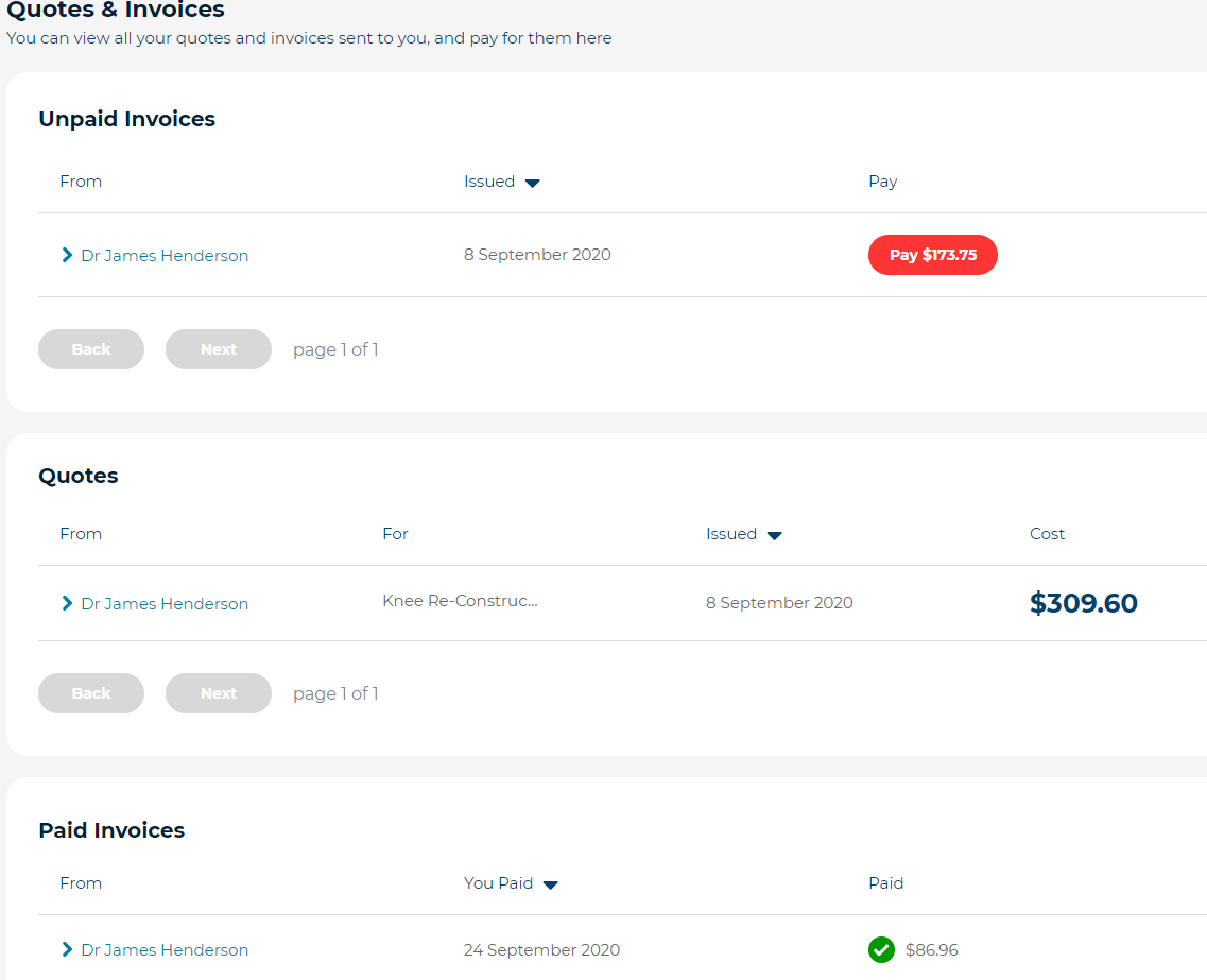 Quotes and invoice tab